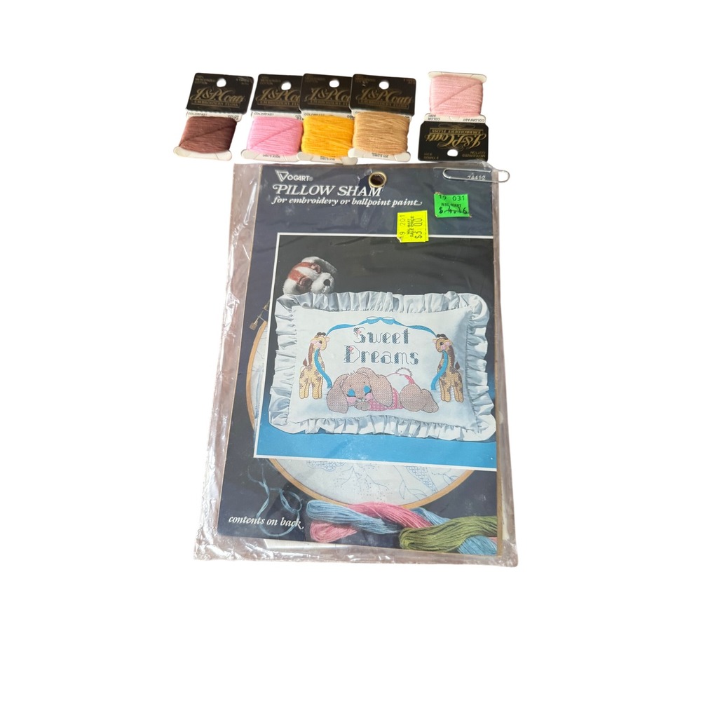 Vogart Bunny Baby Pillow Sham Embroidery Paint Kit Vintage Sweet Dreams 74412